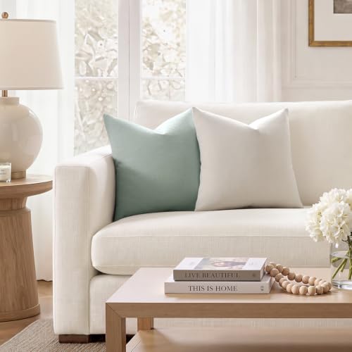 Meekio Set of 2 Ivory Throw Pillow Covers 18x18, Modern Farmhouse Linen Blend Decorative Pillow Covers for Couch Sofa Bed, Neutral Home Decor - color: Ivory, size: 18" x 18" (Pack of 2)