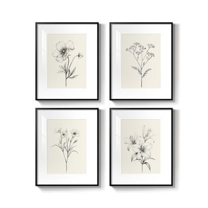 Framed Black and White Botanical Wall Art for Bathroom, 4 Piece 8x10 In - color: Black and White, size: 8" W x 10" H x 4 pcs