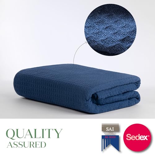 100% Cotton Waffle Weave Blanket for Hot Sleepers, Queen 92" x 90" - color: Navy, size: Queen(92"x90")