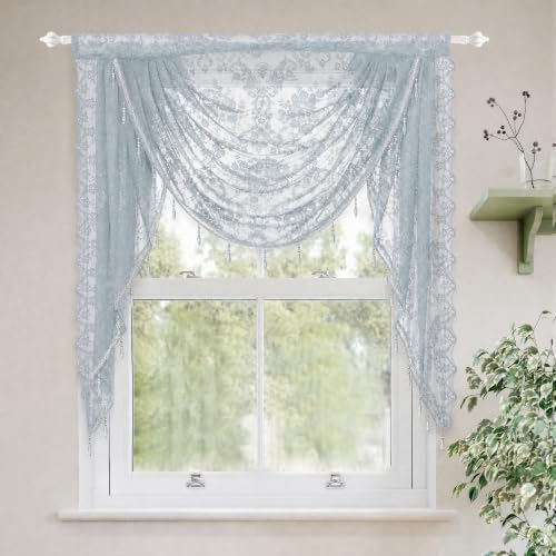Molaxhome Grey Lace Window Valance Curtains Swag Victorian Gothic Style - color: Grey, size: 39.4"W x 41.3"L (Pack of 1)