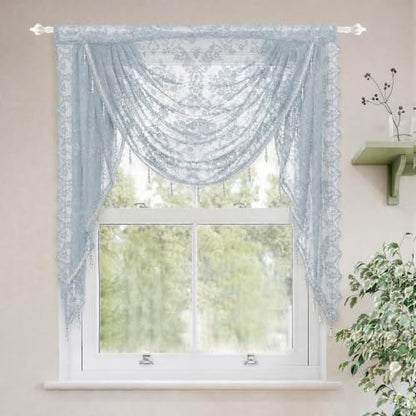 Molaxhome Grey Lace Window Valance Curtains Swag Victorian Gothic Style - color: Grey, size: 39.4"W x 41.3"L (Pack of 1)