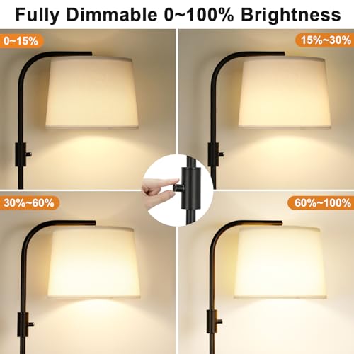 Ambimall Fully Dimmable Floor Lamp with 9W LED Bulb, Standing Lamp for Living Room with Adjustable Head, Modern Tall Light with Rotary Switch for Office, Black and White - color: C:Black and Linen White