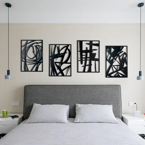 OYEFLY 4 Pack Abstract Metal Wall Art,Minimalist Art Decoration for Living Room Bedroom Bathroom Study (Black, 16 x 11inch) - size: 16 x 11inch