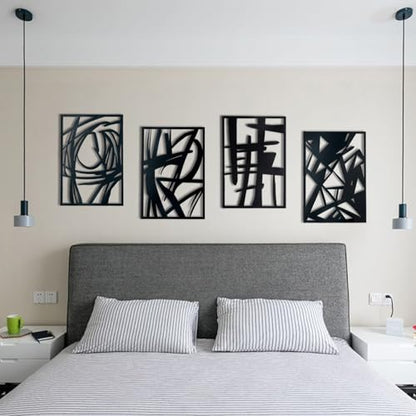 OYEFLY 4 Pack Abstract Metal Wall Art,Minimalist Art Decoration for Living Room Bedroom Bathroom Study (Black, 16 x 11inch) - size: 16 x 11inch