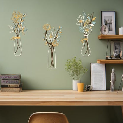 Zzbakress 3 Pieces Metal Flowers Wall Art for Bathroom (Beige Gold) - color: Beige Gold