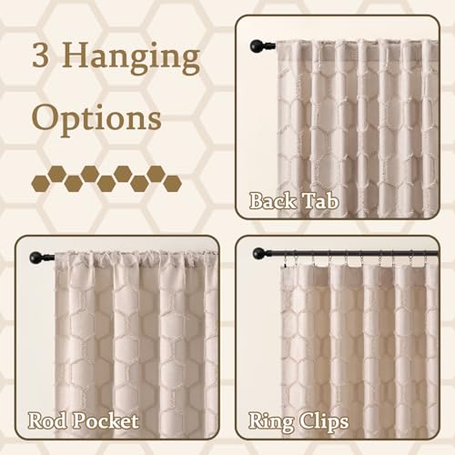 Taupe Hexagon Curtains 96 Inches Long 2 Panels Fluffy Geometric Tufted Curtains Rod Pocket Back Tab Moroccan Tile Decor Privacy Light Filtering Semi Sheer Window Drapes for Dining Living Room, 52x96 - color: Taupe, size: 52"W x 96"L (Pack of 2)