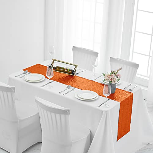 Pufogu 12 x 72 inches Orange Sequin Table Runner, 2 Packs - color: Orange