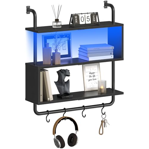 HOOBRO Floating Shelves with LED Lights, 29.5" LED Wall Mounted Shelf - color: Black