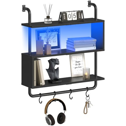 HOOBRO Floating Shelves with LED Lights, 29.5" LED Wall Mounted Shelf - color: Black