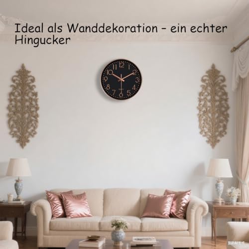 Modern Silent Wall Clock - 12 Inch Wall Clocks Battery Operated Large Number, Non-Ticking Analog Clock with Tempered Glass Quartz Clocks for Living Room Bedroom Office Kitchen, Black Rose Gold - color: Black Rose Gold, size: 12 Inch