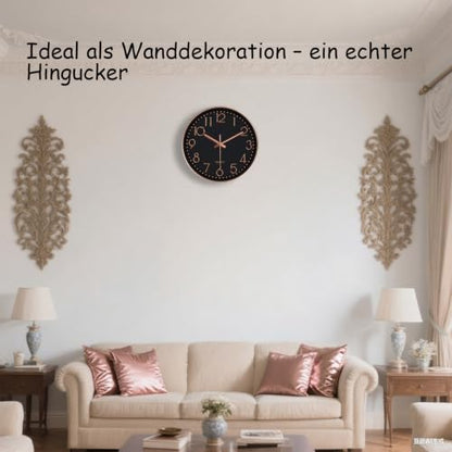 Modern Silent Wall Clock - 12 Inch Wall Clocks Battery Operated Large Number, Non-Ticking Analog Clock with Tempered Glass Quartz Clocks for Living Room Bedroom Office Kitchen, Black Rose Gold - color: Black Rose Gold, size: 12 Inch