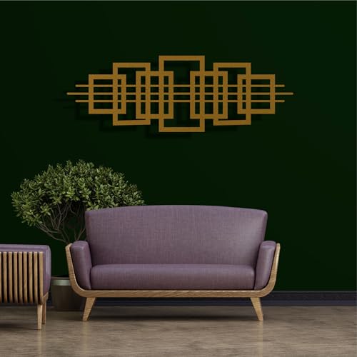 DEKADRON Squares Geometric Wall Art, Abstract Metal Wall Decor, Home Office Entryway Bedroom Living Room Decoration, Metal Wall Hangings, Modern Wall Sign, (Gold, 46" W x 16" H / 118x40cm, Squares) - color: Gold, size: 46"L x 16"W
