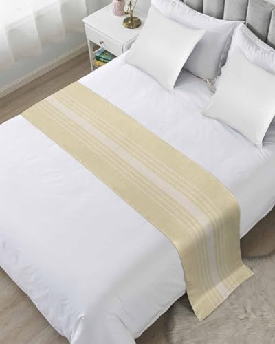 Cream Beige Striped Bed Runner for Twin Size, Farmhouse Hotel Bed Scarf, Modern Farmhouse Retro Lines Decorative Beds Throws of Foot Bedding Runners & Scarves for Bedroom Wedding Room, 71 x 20 Inch - color: Lightyellow Beige, size: 71 x 20 Inch