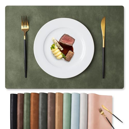 MOSAYT Vinyl Faux Leather Placemats, Set of 6, Olive Green - color: Olive Green