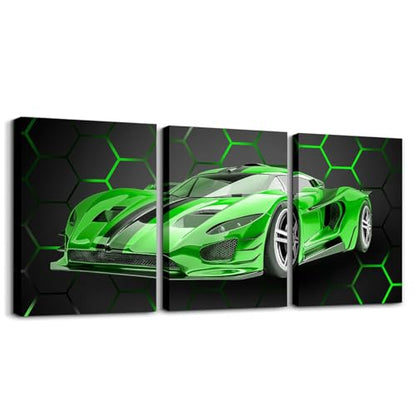 Feelyou Race Car Wall Art 12" x 16" x 3 - color: Jungle Green