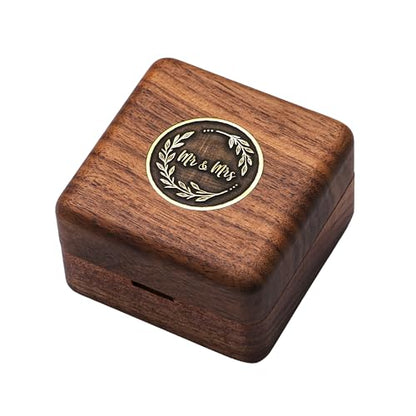 KWOOD Custom Wooden Wedding Ring Box for 2 Rings, Engraved Mr & Mrs Double Ring Holder for Wedding Ceremony Ring Bearer Box Anniversary Birthday Gift Ideas - style: T-Mr & Mrs 01