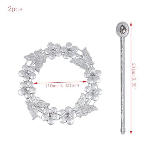2pcs Silver Curtain Tiebacks, Flower Butterfly Drapery Holdbacks - style: Silver Butterfly