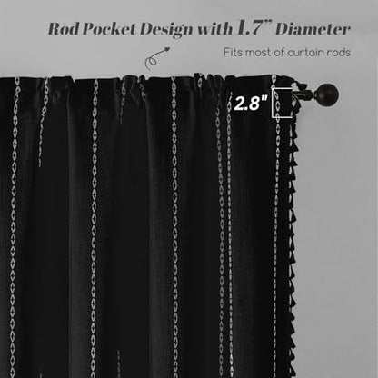BTTN Small Boho Linen Striped Window Valance Curtain, 52Wx18L, Black - color: Black, size: 52"W x 18"L (Pack of 1)