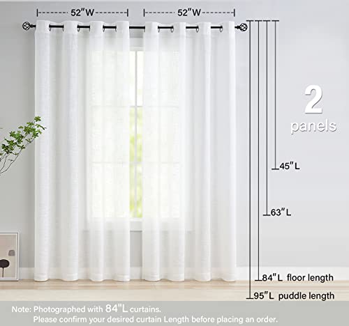White Semi Sheer Curtains for Bedroom Living Room Linen Textured 52x63 2pcs - color: White - Grommet Top, size: 52"W x 63"L (Pack of 2)