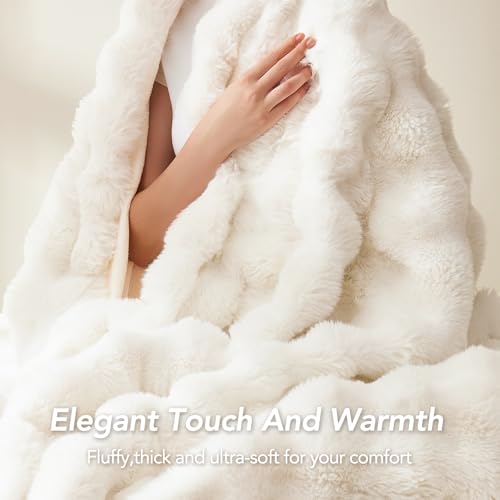 L'AGRATY Faux Rabbit Fur Throw Blanket for Couch, 50'' x 60'', Cream White - color: Cream White, size: 50" x 60"