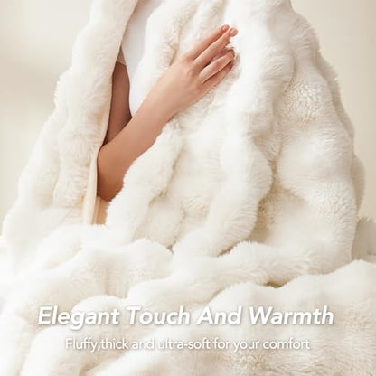 L'AGRATY Faux Rabbit Fur Throw Blanket for Couch, 90'' x 90'', Cream White - color: Cream White, size: 90" x 90"