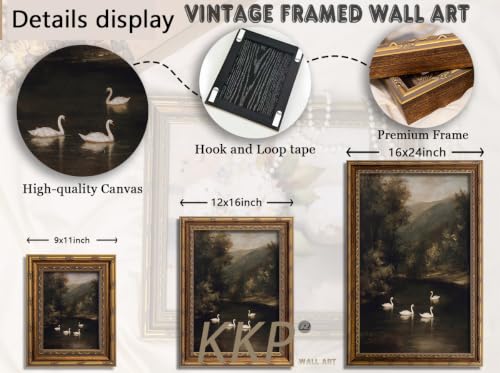 KKP Vintage Swan Antique Framed Wall Art Moody Lake Landscape Wall Decor - color: Swan Lake, size: 11"L x 9"W