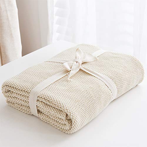 Longhui bedding Cream Cotton Cable Knit Throw Blanket for Couch Sofa Bed, Home Decorative Throw Blanket for Couch, Lightweight Woven Throw Blankets with Bonus Laundering Bag, 3.4 Pounds 60 x 80 Beige - color: Cream, size: 60"x80"