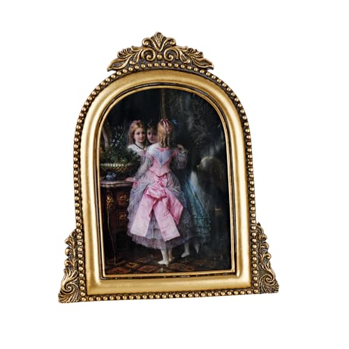 4x6 Ornate Arched Picture Frames,Vintage Gold Hand-Crafted Resin Photo Frame with Easel for Tabletop & Wall - size: 4x6