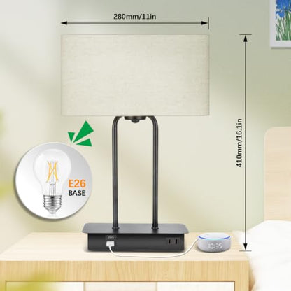 BesLowe 16’’ Table Lamp for Bedroom, Bedside Nightstand Lamp with LED Bulb - color: Cream