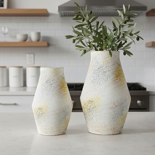 Rustic Farmhouse Ceramic Vase, 11 Inch Tall - color: Rustic White, size: 11 inch