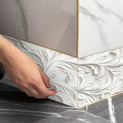 IVN Wallpaper Border Peel and Stick Wall Classic White Carving 4x196 Inch - color: Classic White Carving