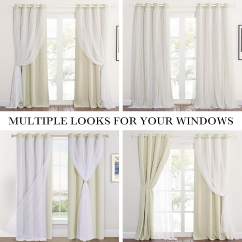 Beige Blackout Curtains with White Sheer Overlay for Bedroom/Living Room - color: Beige, size: 52"W x 63"L (Pack of 2)