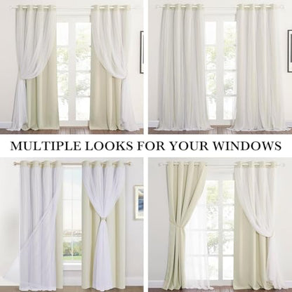 Beige Blackout Curtains with White Sheer Overlay for Bedroom/Living Room - color: Beige, size: 52"W x 63"L (Pack of 2)