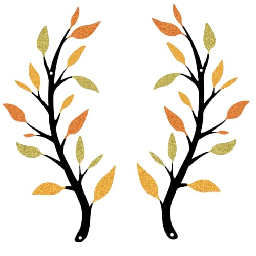 Yuzhuo 2 Pieces Metal Tree Leaf Wall Décor Branch Leaf Wall Art for Indoor Outdoor Garden Home Bedroom Living Room Decorations Iron Scroll Sculptures Above the Bed(Yellow Orange, S) - color: Yellow Orange, size: S