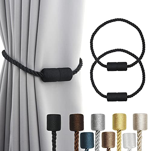 Magnetic Curtain Tiebacks Holdbacks Decorative Tie Backs for Windows Porlau - color: Black
