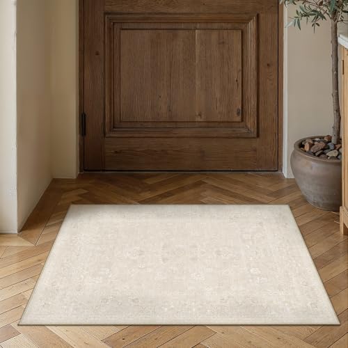 PureCozy 2x3 Beige Area Rug Washable Vintage Non Slip Carpet - color: Beige, size: 2' x 3' (Rectangular)