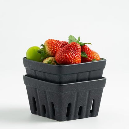 Ceramic Berry Basket, 4.2" Colander Set of 2 with Holes - color: Black, size: 4 inch