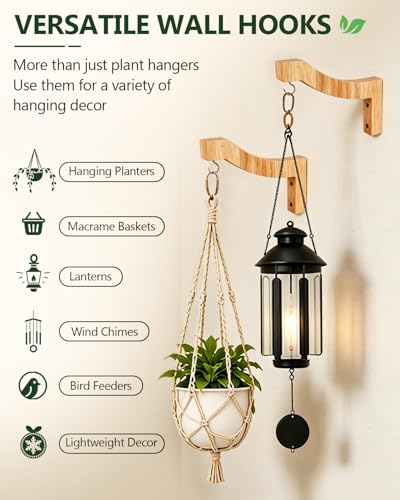 7-Inch Wooden 7-Shaped Wall Hook Plant Hanger – Ideal for Indoor/Outdoor Bird Feeders, Flower Baskets, and Wind Chimes - style: 4-7 Letter Style(2Pack)