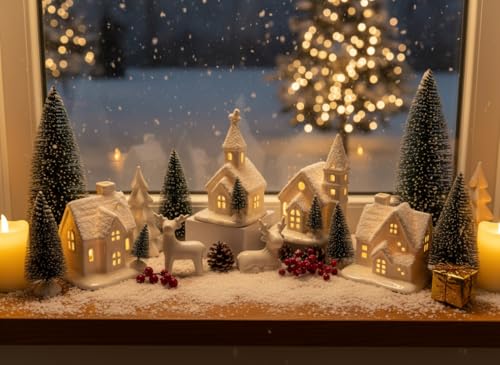 Christmas Village Sets-13 Pieces White Indoor Christmas Decorations