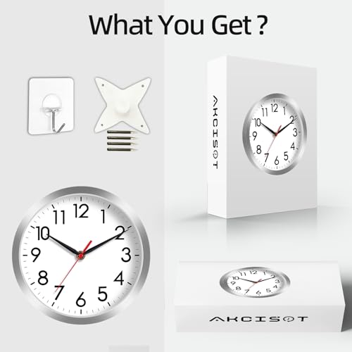 AKCISOT 8 Inch Wall Clock, Silent Battery Operated Analog Clock, Silver - color: B_silver, size: 8 Inch