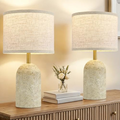 GyroVu Table Lamps Set of 2, Resin Bedside Lamps for Living Room Bedroom - color: Beige