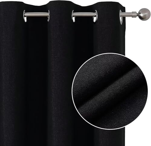 Joydeco Blackout Curtains 96 Inch Length, 1 Panel for Bedroom, Thermal Insulated Linen Black Out Curtains with Grommets (100x96) - color: Black, size: 100"W x 96"L (Pack of 1)