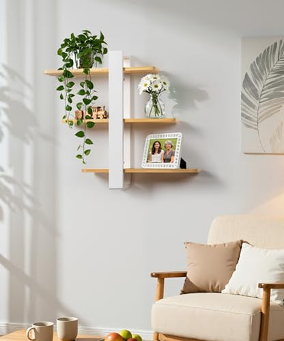 SUMGAR Floating Shelves for Wall, 3 Tier White Wood Adjustable Shelf Unit - color: White&wooden, size: 3 Tier 19.6in