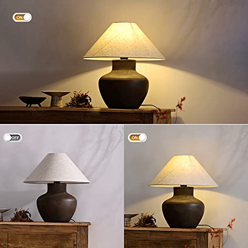 Farmhouse Ceramic Table Lamp Rustic Clay Pot Table Lamps Brown Ceramic Lamp Body with White Drum Shade Decor Bedside Nightstand for Living Room Bedroom House