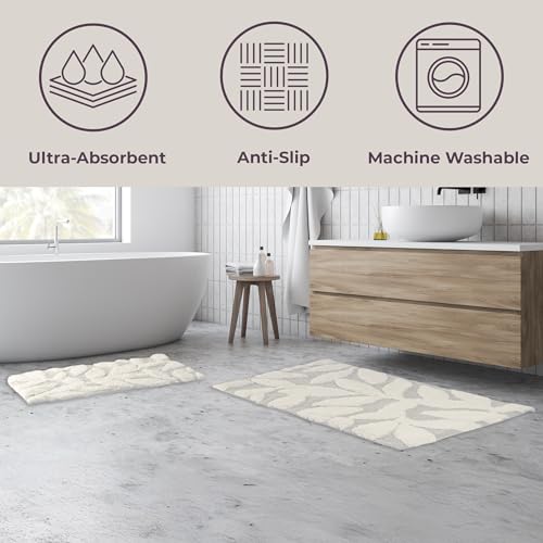 Lavish Home Bathroom Rug Set, Gray, 2-Piece-Set, 35”x22”/25”x18” - color: Grey