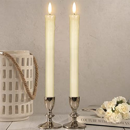 GenSwin Drip Wax Flameless Taper Candles Battery Operated with Remote Timer - color: Ivory-B