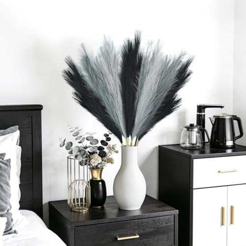 Faux Pampas Grass, 8 Pcs 35.4" Tall Pampas Grass Vase Filler, Mixed Color - color: Black, Grey, Silver, size: 35.4inch-8Pcs