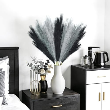 Faux Pampas Grass, 8 Pcs 35.4" Tall Pampas Grass Vase Filler, Mixed Color - color: Black, Grey, Silver, size: 35.4inch-8Pcs