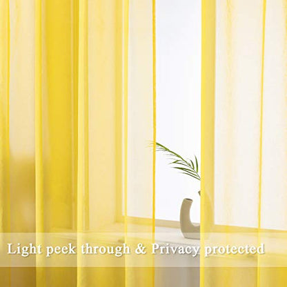 DUALIFE Bright Yellow Sheer Curtains 52 x 63 Inch Length for Living Room and Bedroom Window Voile Drapes Rod Pocket 2 Panels - color: Yellow, size: 52"W x 63"L (Pack of 2)