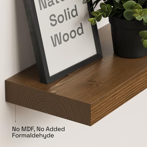 Solid Wood Floating Shelves for Wall 24 Inch Walnut, Wooden Bathroom Shelf - color: Walnut, size: 24 Inch